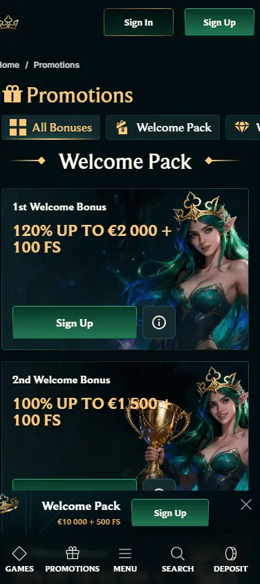 Faircrown Casino mobile promotions area with bonus offers